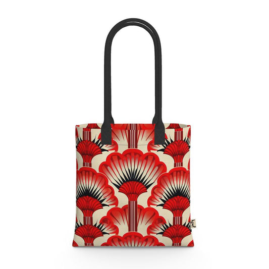 Tote Bag in Neoprene, Red Feather Fans - Jinty Designs
