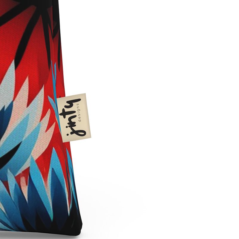 Tote Bag in Neoprene, Abstract Thistle Blue and Red - Jinty Designs