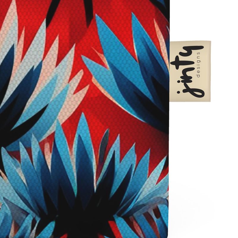 Organic Cotton Mini Tote Bag, Abstract Thistle Blue and Red - Jinty Designs