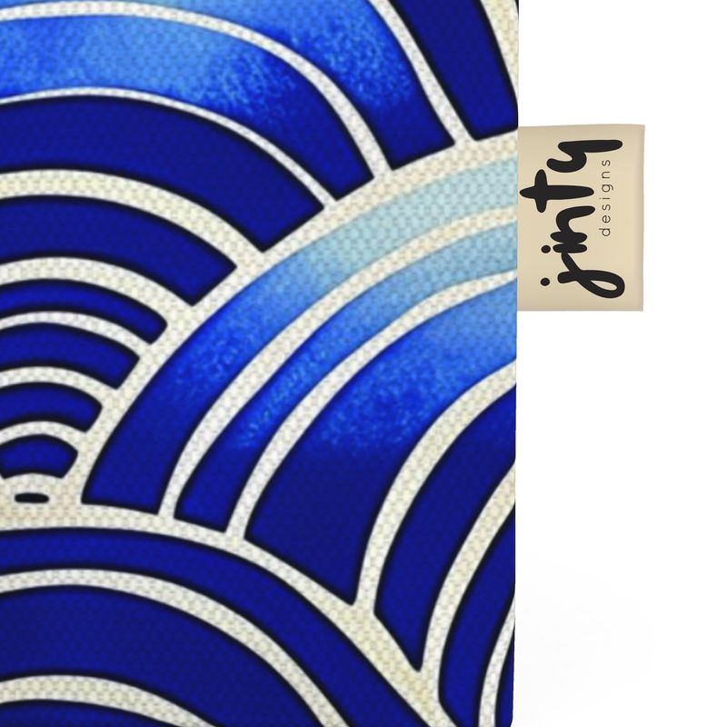 Organic Cotton Mini Tote Bag, Japanese Blue Waves - Jinty Designs