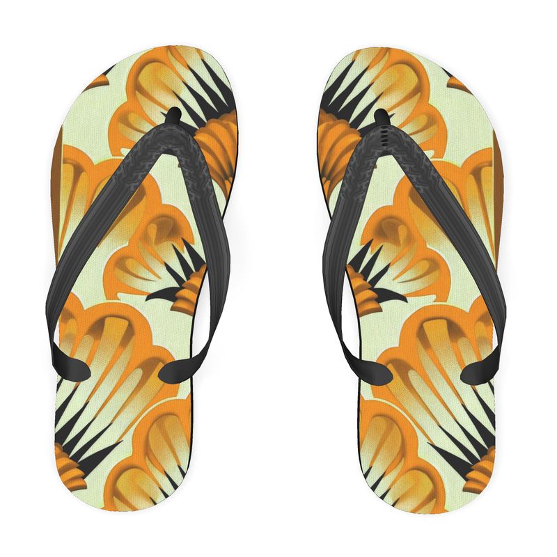 Flip Flops, Yellow Feather Fans - Jinty Designs