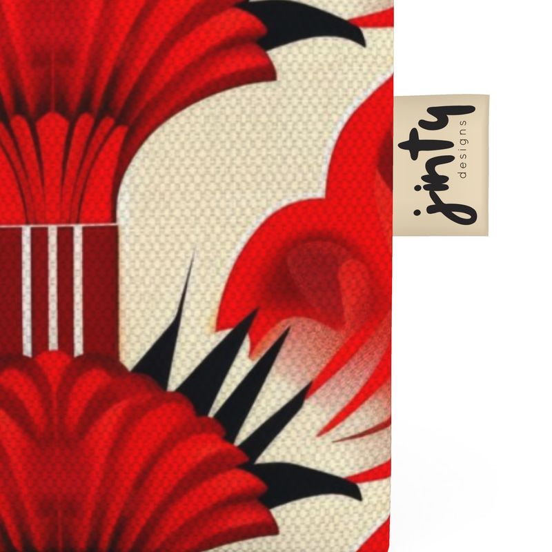 Organic Cotton Mini Tote Bag, Red Feather Fans - Jinty Designs