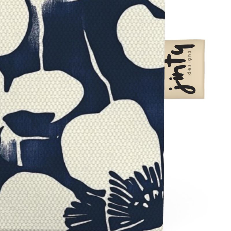 Organic Cotton Mini Tote, Indigo Japanese Block Flowers - Jinty Designs