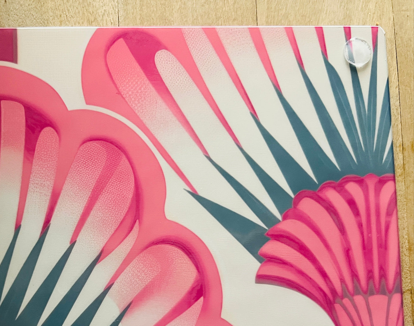 Glass Chopping Board / Serving Plate - Red Feather Fans - Jinty Designs