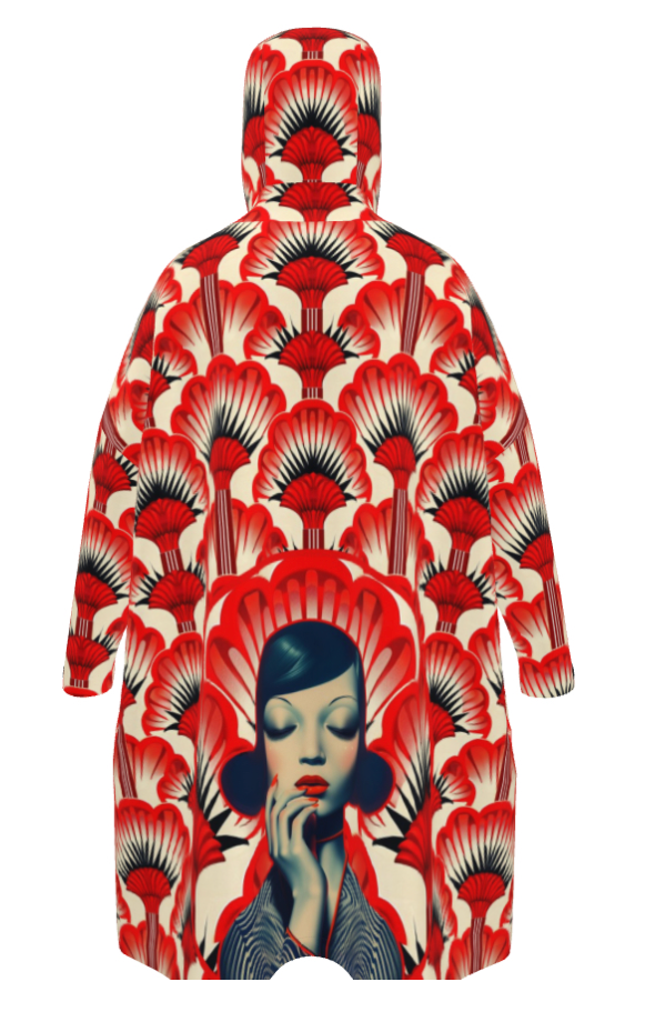 Pullover Rain Poncho, Red Feather Fans - Jinty Designs