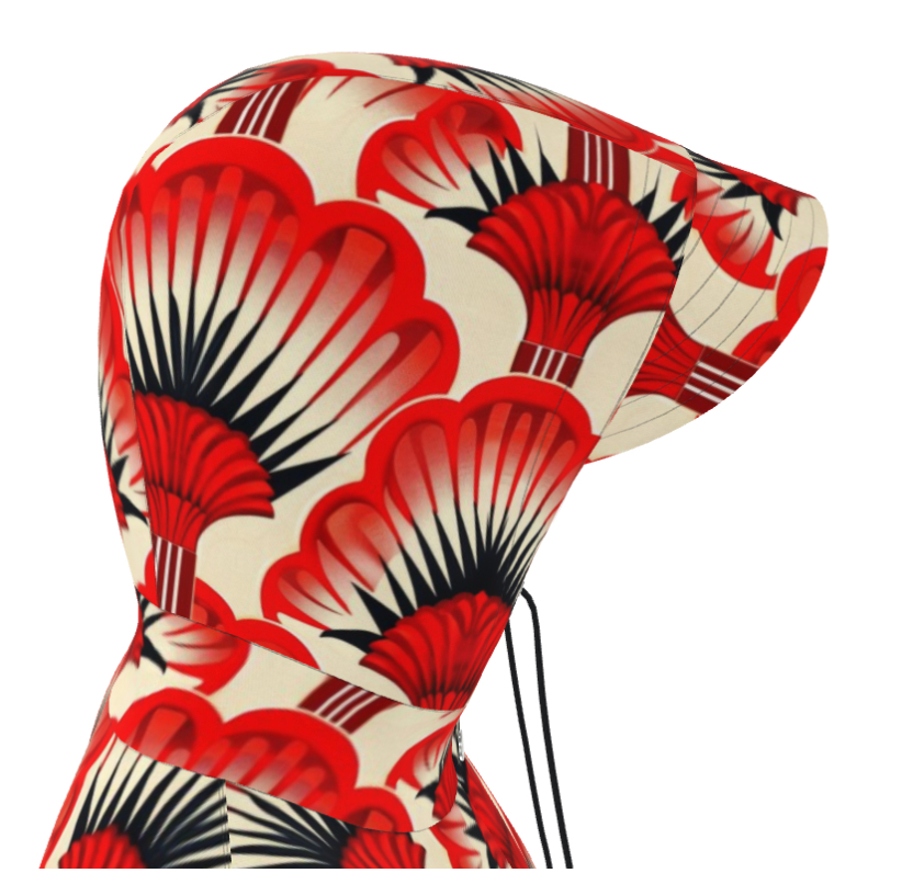 Pullover Rain Poncho, Red Feather Fans - Jinty Designs