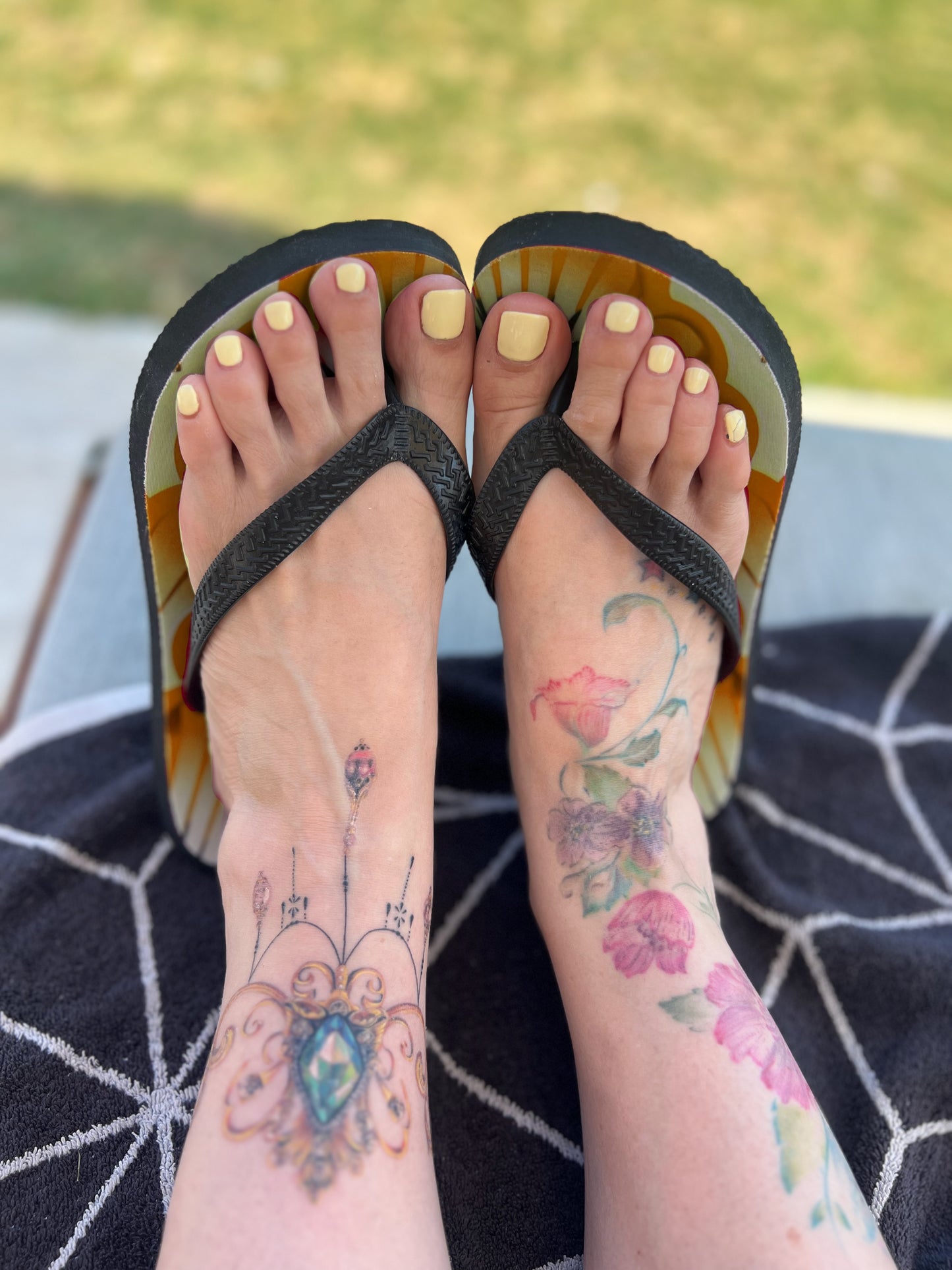 Flip Flops, Yellow Feather Fans - Jinty Designs