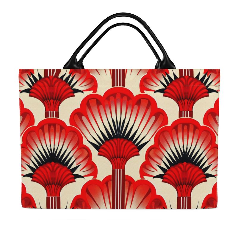 Large Carry-All Tote, Red Feather Fans