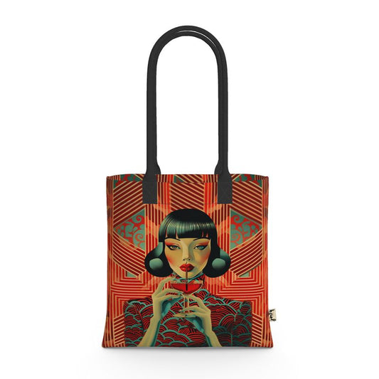 Tote Bag in Neoprene, Shanghai Girl Cocktail Orange