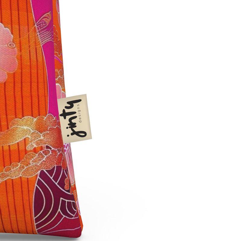 Tote Bag in Neoprene, Orange and Pink Kimono