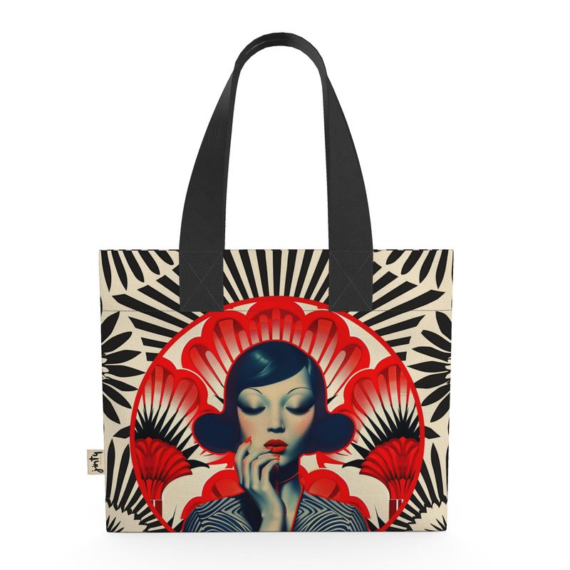 Organic Cotton Mini Tote Bag, Red and Black Shanghai Girl