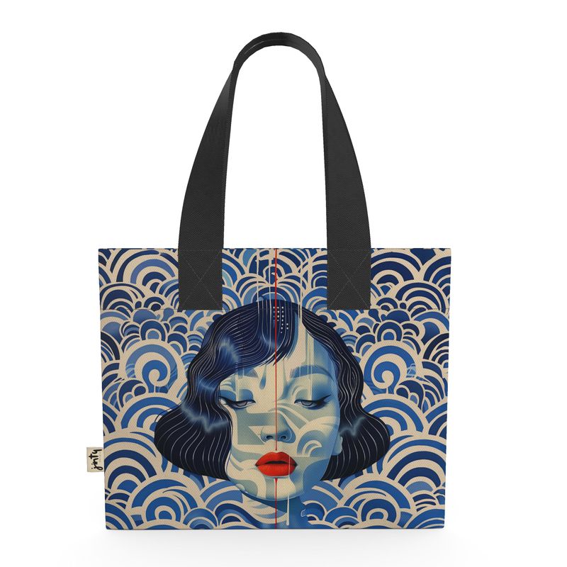 Organic Cotton Mini Tote Bag, Blue Shanghai Girl