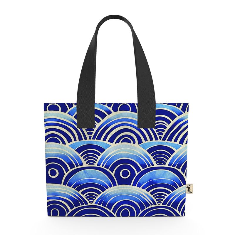 Organic Cotton Mini Tote Bag, Japanese Blue Waves