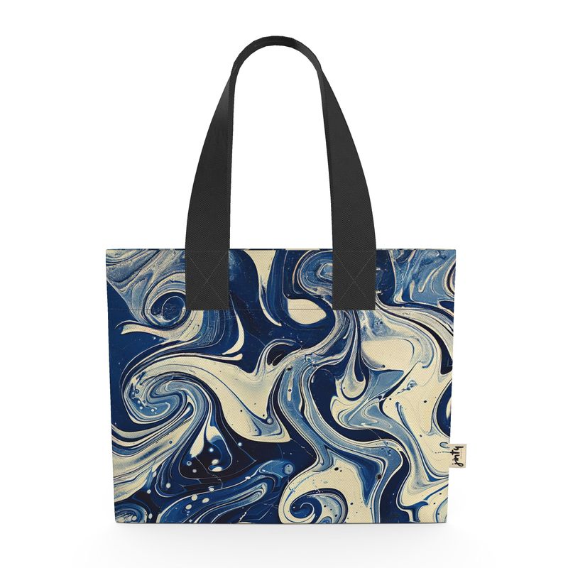 Organic Cotton Mini Tote Bag, Blue Marbled