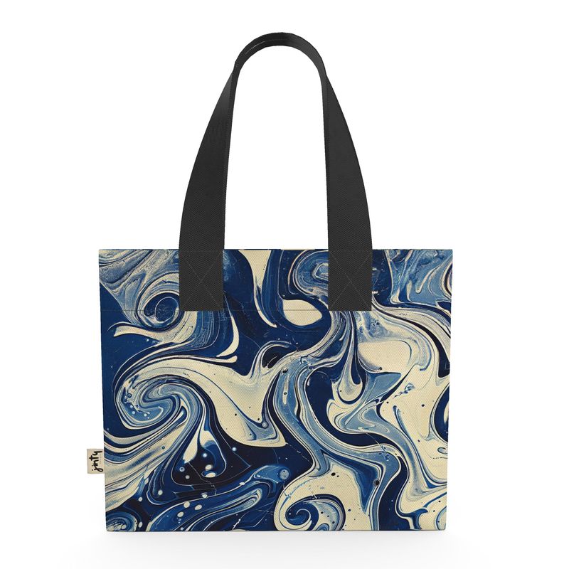 Organic Cotton Mini Tote Bag, Blue Marbled