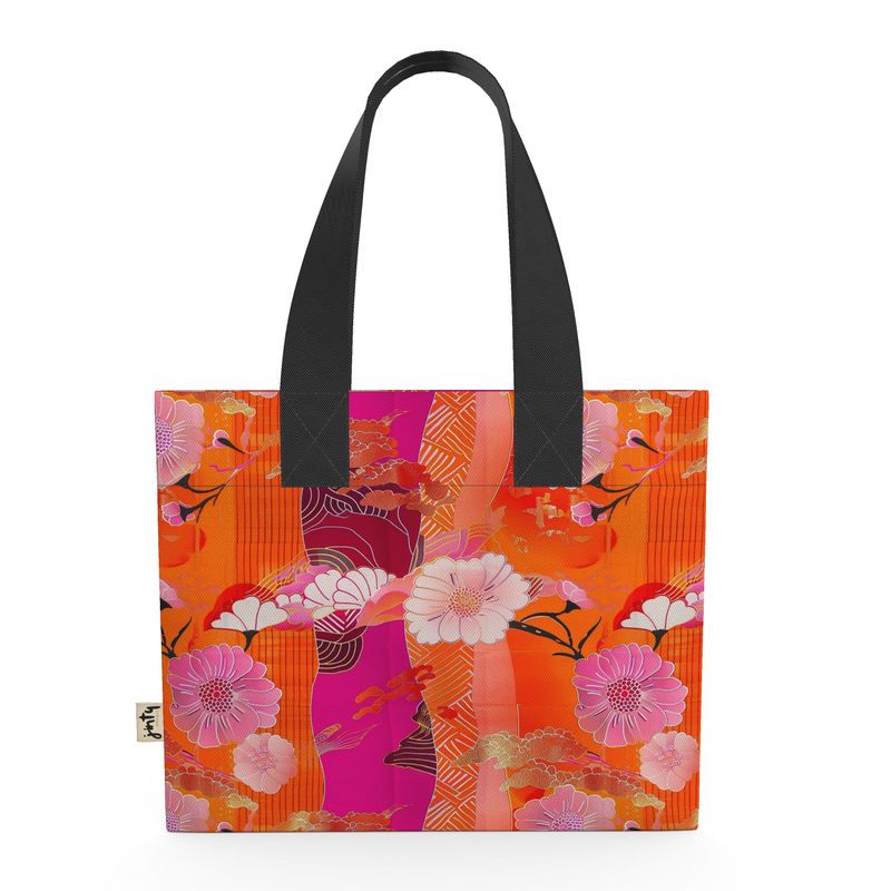 Organic Cotton Mini Tote Bag, pink and orange Kimono