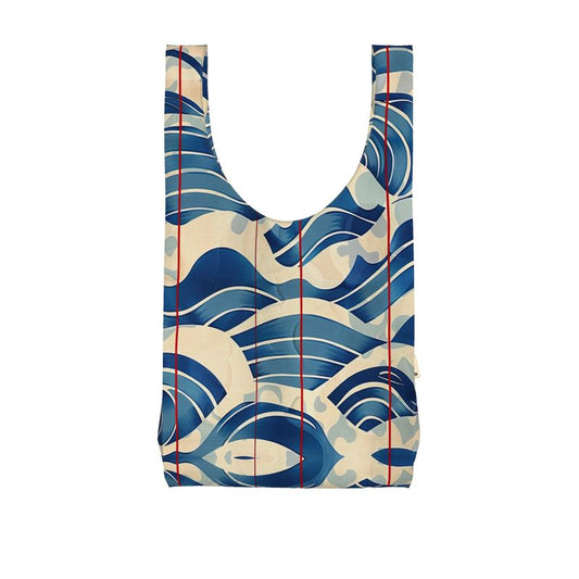 Parachute Shopper Bag, Blue Waves Red Line Print