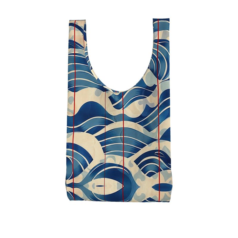 Parachute Shopper Bag, Blue Waves Red Line Print