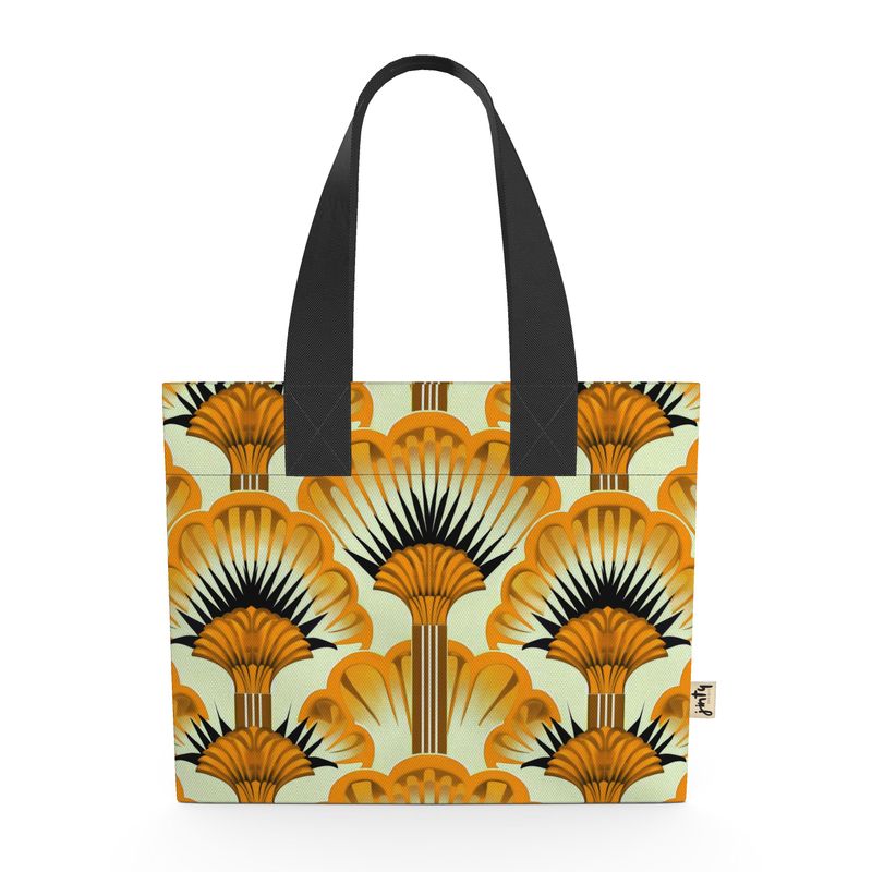 Organic Cotton Mini Tote Bag, Yellow Feather Fans