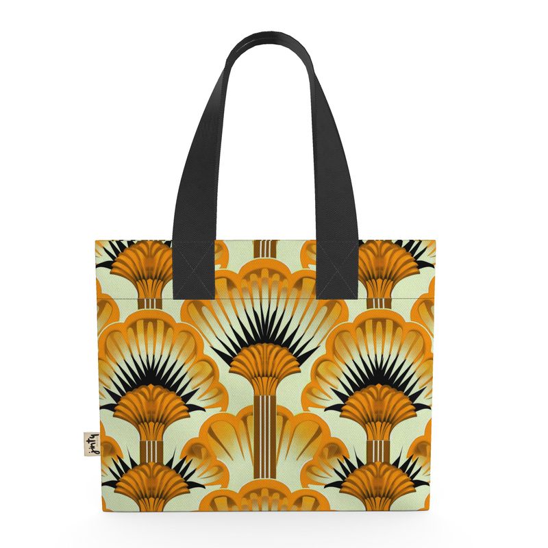 Organic Cotton Mini Tote Bag, Yellow Feather Fans