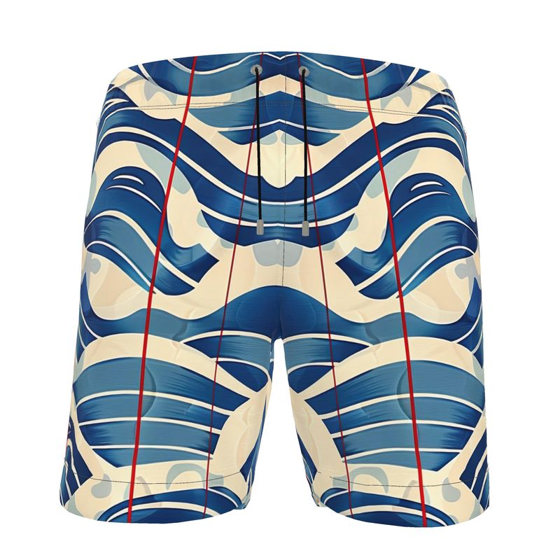 Men’s Swim Shorts, Blue Waves Red Line