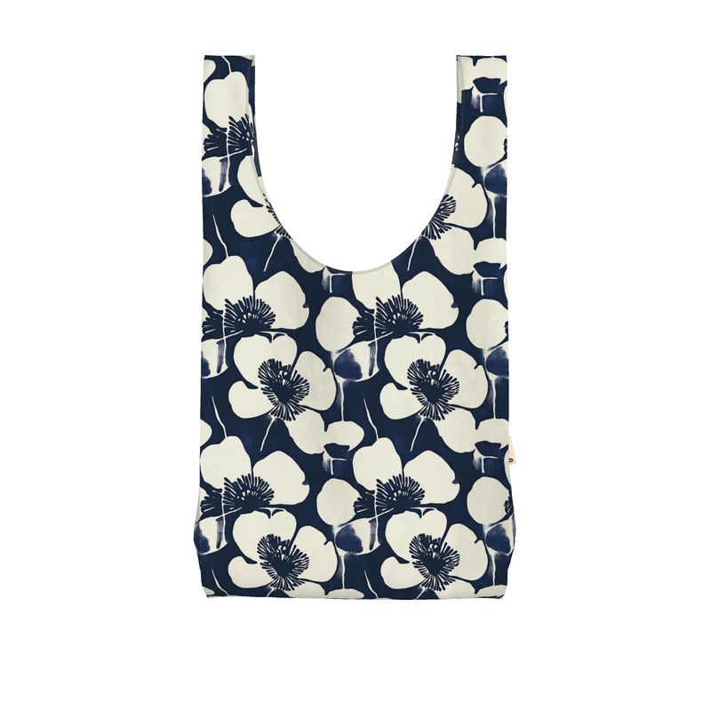 Parachute Shopper, Indigo Block Flowers