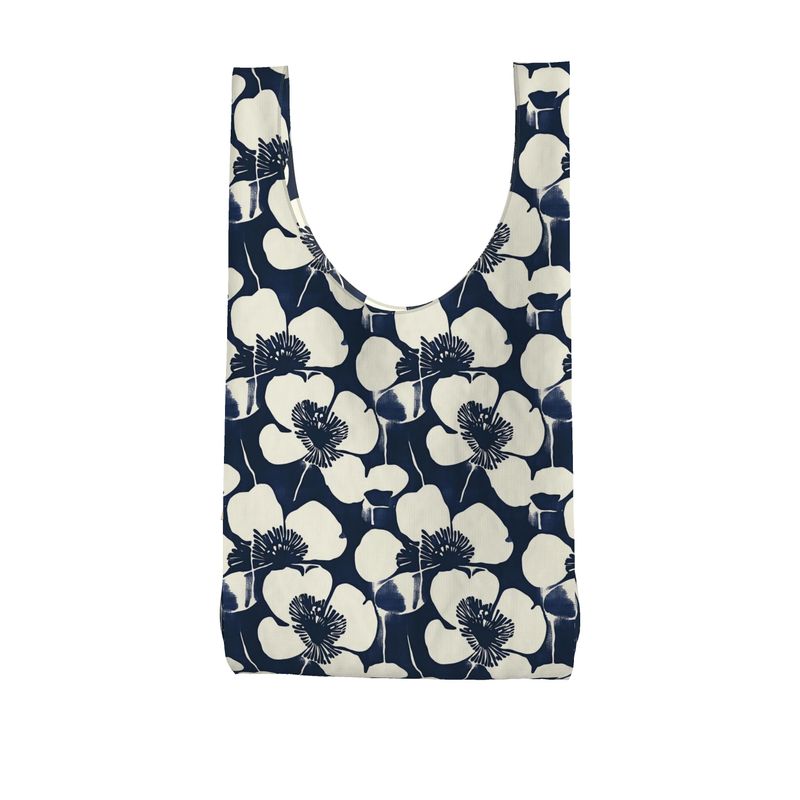 Parachute Shopper, Indigo Block Flowers