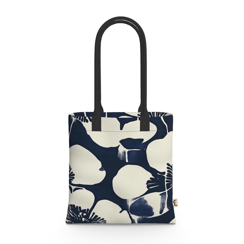 Tote Bag in Neoprene, Indigo Japanese Block Flowers