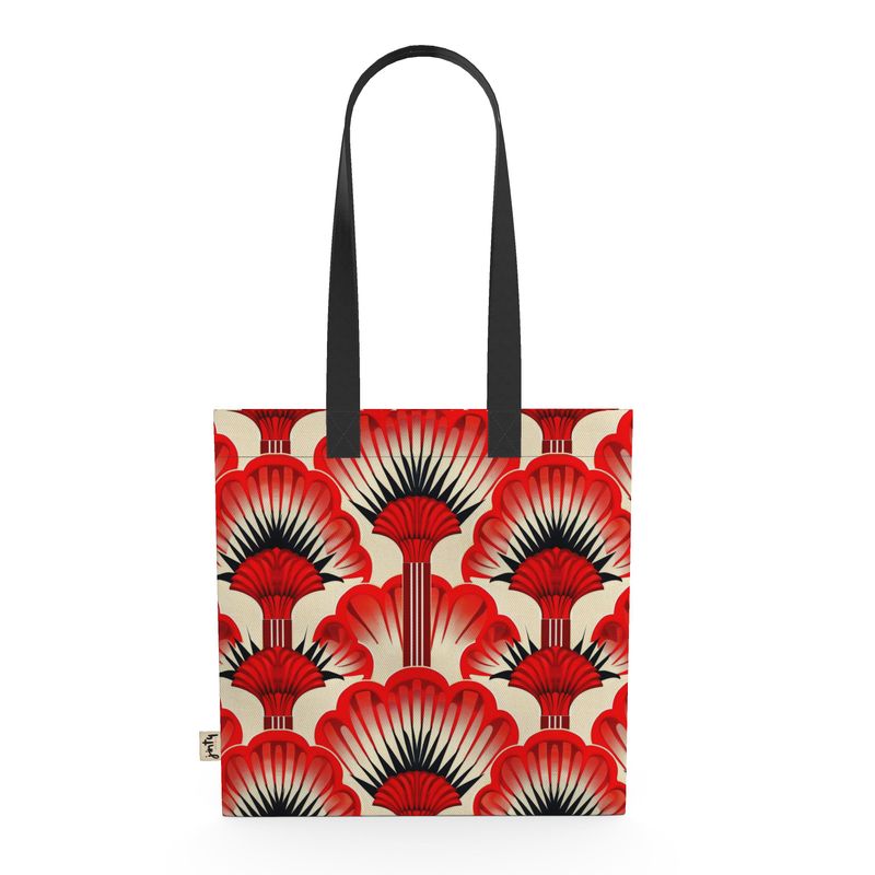 Organic Cotton Tote Bag, Red Feather Fans