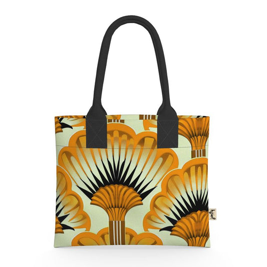 Mini Tote in Neoprene, Yellow Feather Fans - Jinty Designs