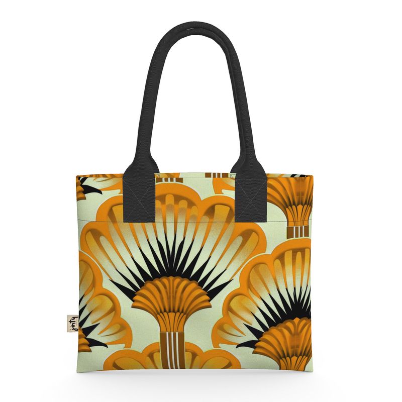 Mini Tote in Neoprene, Yellow Feather Fans - Jinty Designs