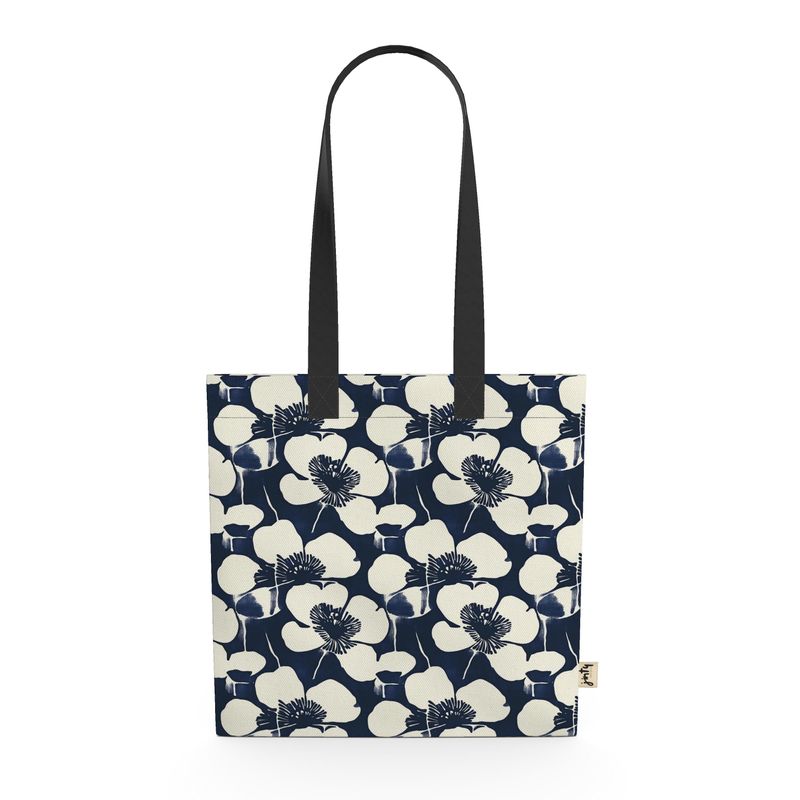 Organic Cotton Tote Bag, Indigo Japanese Flowers