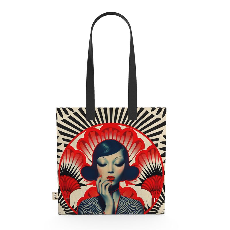 Organic Cotton Tote Bag, Red and Black Shanghai Girl