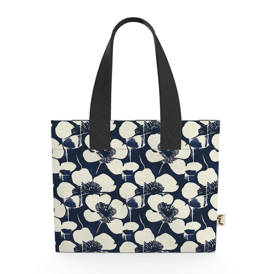 Organic Cotton Mini Tote, Indigo Japanese Block Flowers