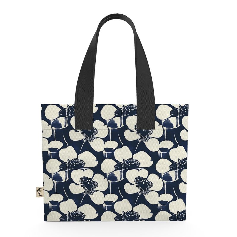 Organic Cotton Mini Tote, Indigo Japanese Block Flowers