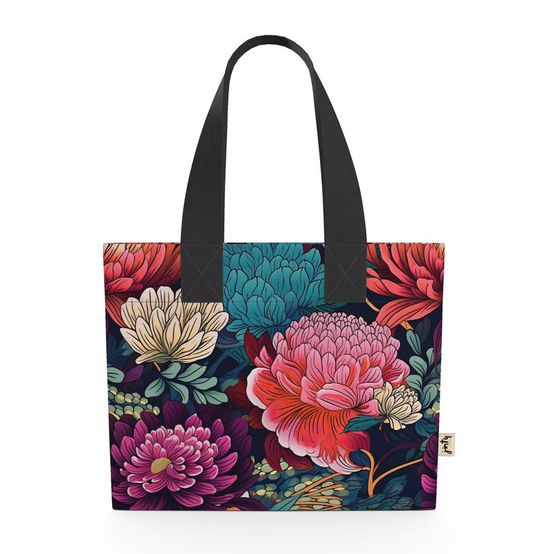 Organic Cotton Mini Tote, Asian Flowers