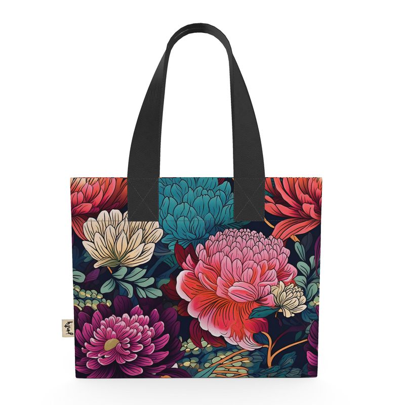 Organic Cotton Mini Tote, Asian Flowers