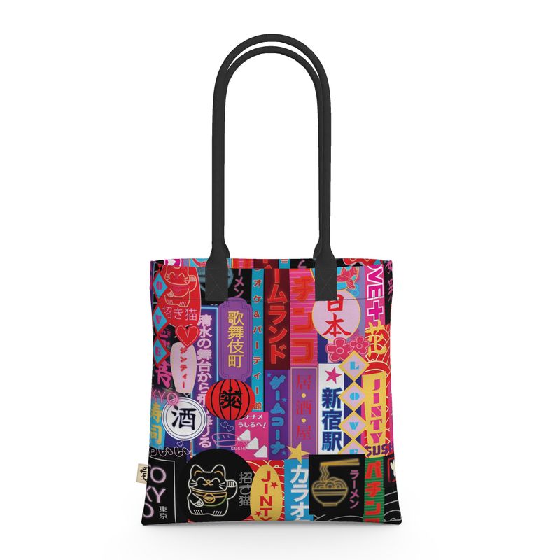 Tote Bag in Neoprene, Shinjuku Neon