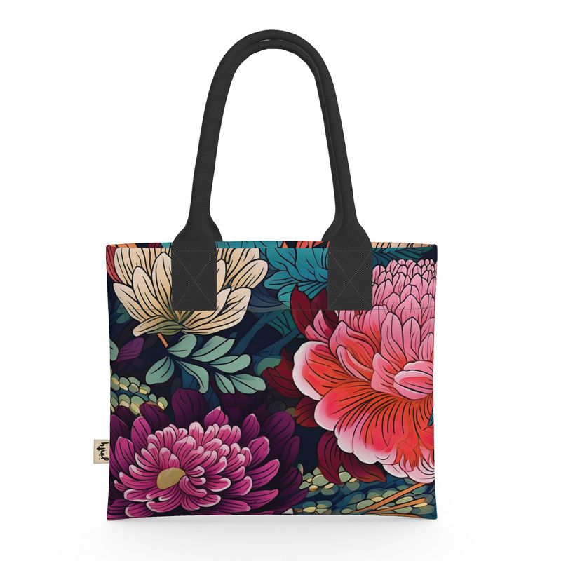 Mini Tote in Neoprene, Asian Flowers