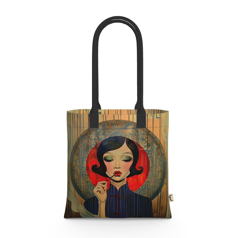 Tote Bag in Neoprene, Gold Shanghai Girl