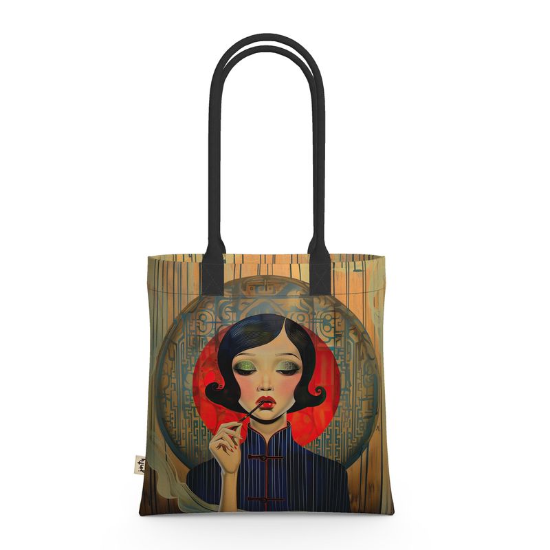 Tote Bag in Neoprene, Gold Shanghai Girl