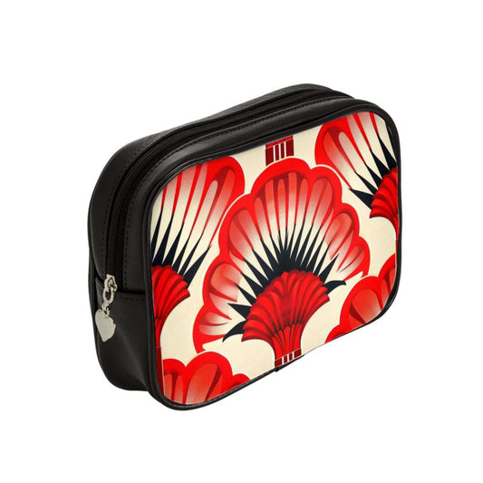 Leather Make up Bag, Red Feather Fans