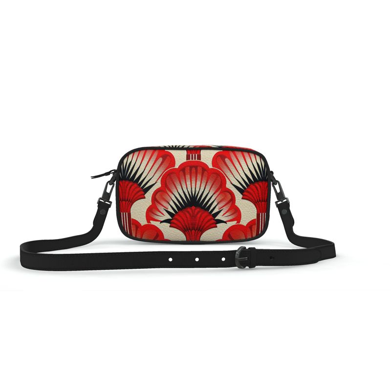 Leather Camera Bag, Red Feather Fans