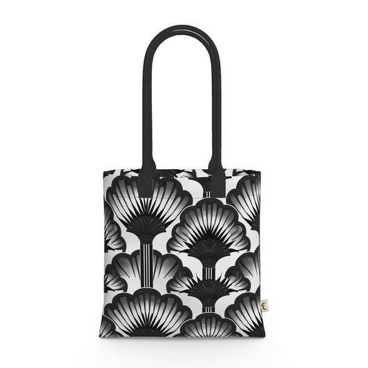 Tote Bag in Neoprene, Black and White Feather Fans - Jinty Designs