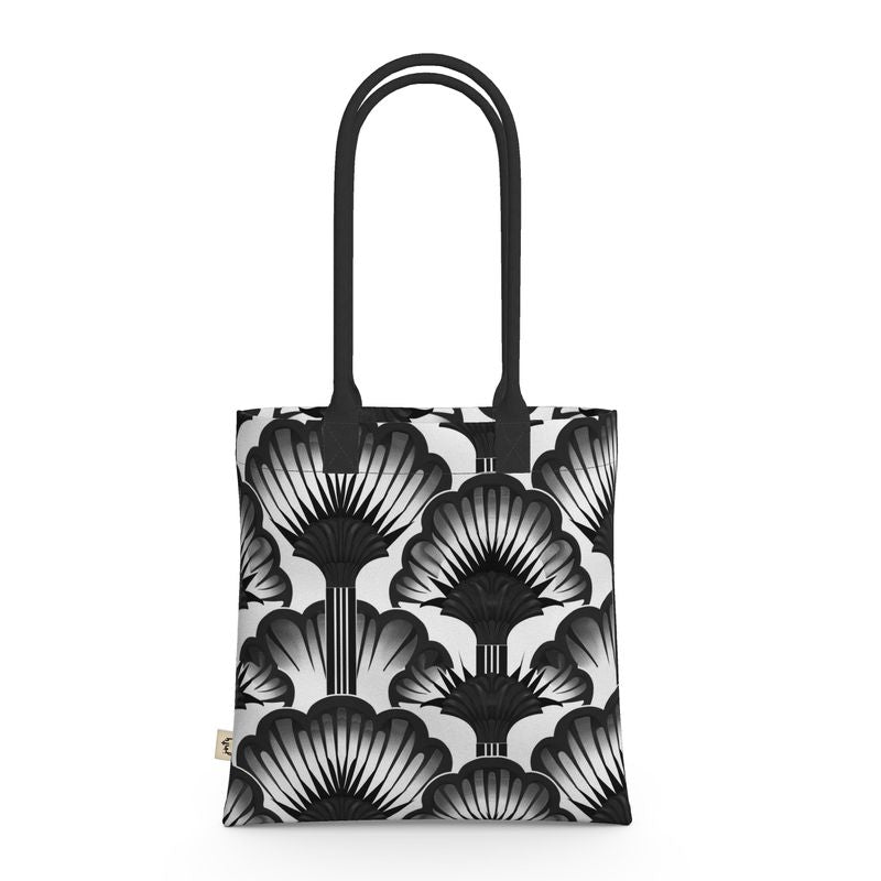 Tote Bag in Neoprene, Black and White Feather Fans - Jinty Designs