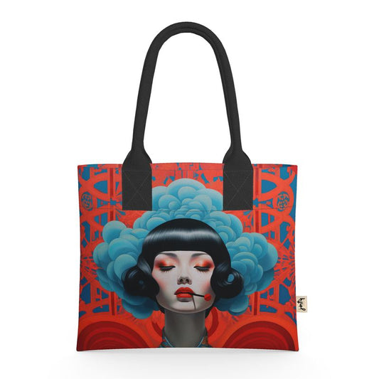 Mini Tote in Neoprene, Orange and Blue Shanghai Girl