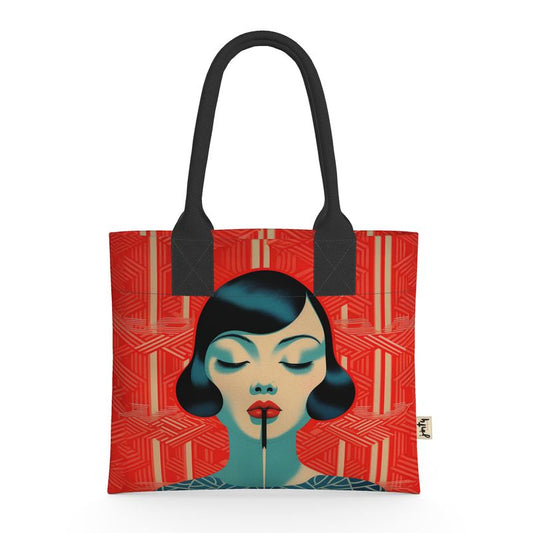 Mini Tote in Neoprene, Red Shanghai Girl