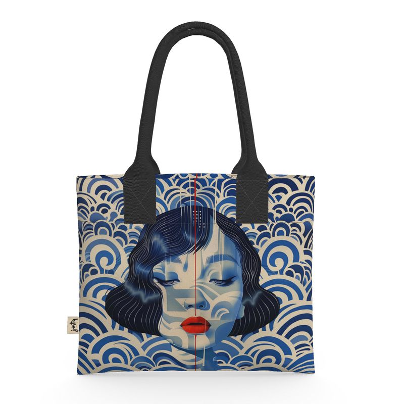 Mini Tote in Neoprene, Blue Shanghai Girl