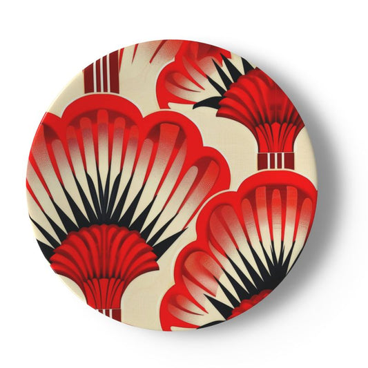 Red Feather Fans Collection: Fine Bone China Plate - available in 3 sizes - Jinty Designs