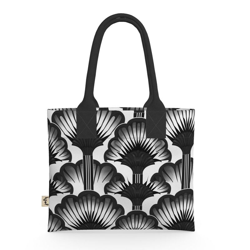 Mini Tote in Neoprene, Black and White Feather Fans - Jinty Designs